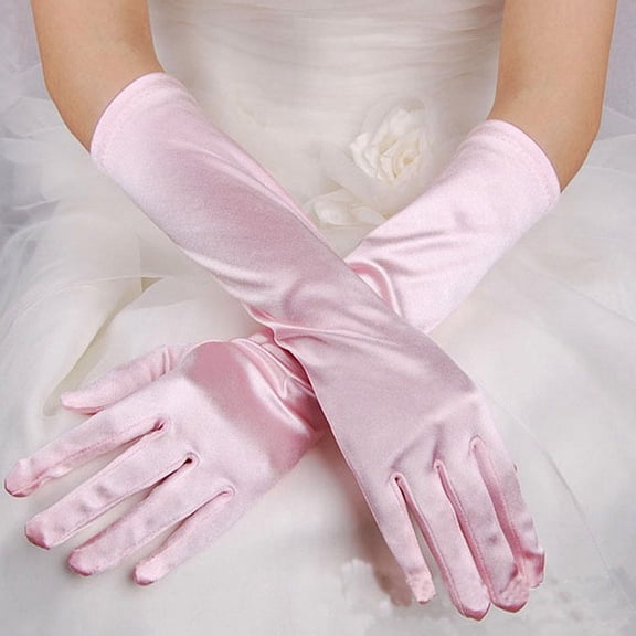 LSQii Long Opera Gloves for Women 1920s 20s Stretchy Satin Gloves Bridal Princess Evening Dress Formal Elbow Length Fashion Accessories Pink