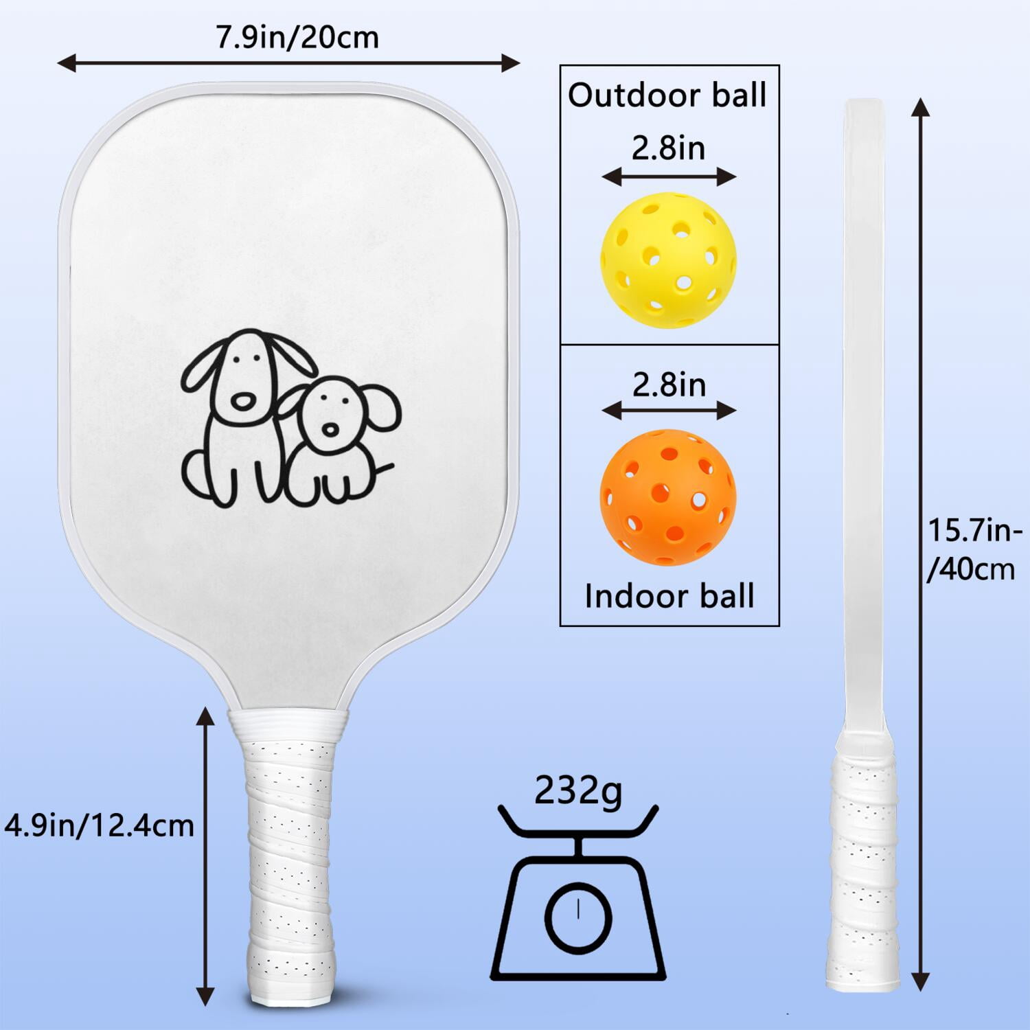 Pickleball Paddles Set Of 1, Fiberglass Surface, Cute Animals & Graffiti Print, 1 Paddle, 2 Balls & Bag