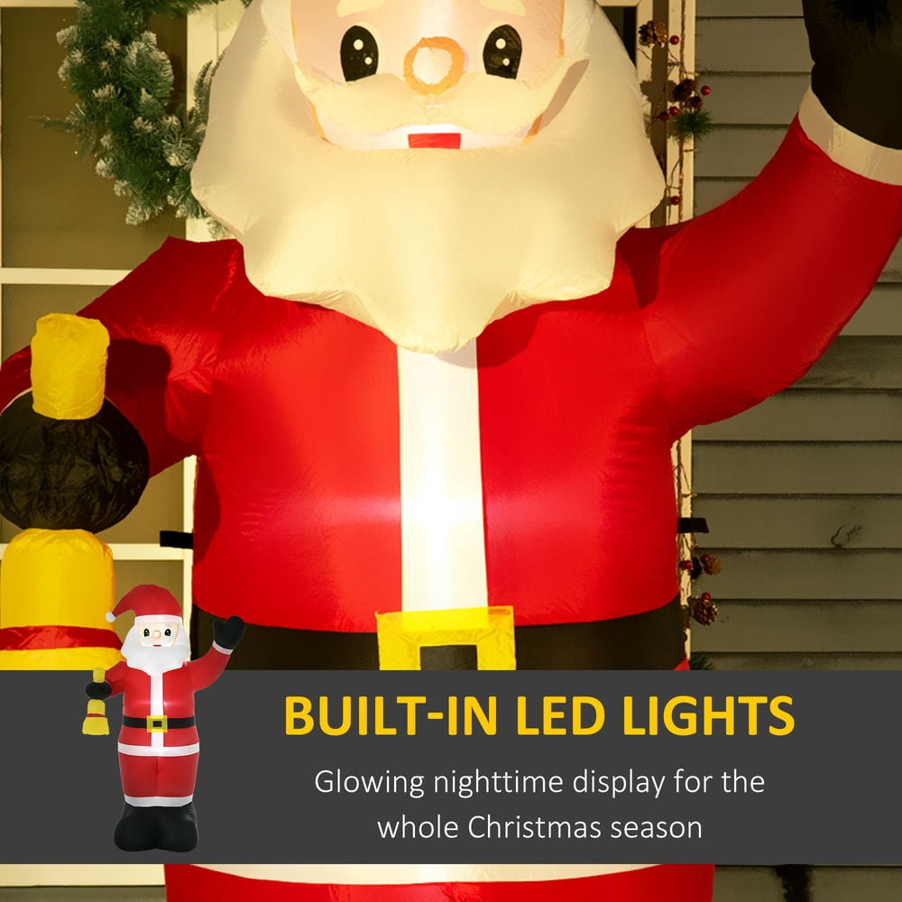 Hommoo Decorations,8ft Christmas Inflatable Santa Claus Ringing Bell, Outdoor Blow-Up Yard Decoration with LED Lights Display,Red