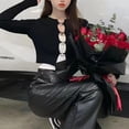 thumbnail image 2 of Long Sleeve Button Sweater Top Women Elegant Pure Color Short Rib Knit Open Front Outwear, 2 of 8
