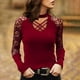 thumbnail image 2 of Top nuevo de mujer con cuello en U, elástico y ajustado, con estampado de encaje - Blusa sexy y elegante de manga larga - Poliéster, informal/fiesta - Tallas de la S a la XXL, 2 of 7