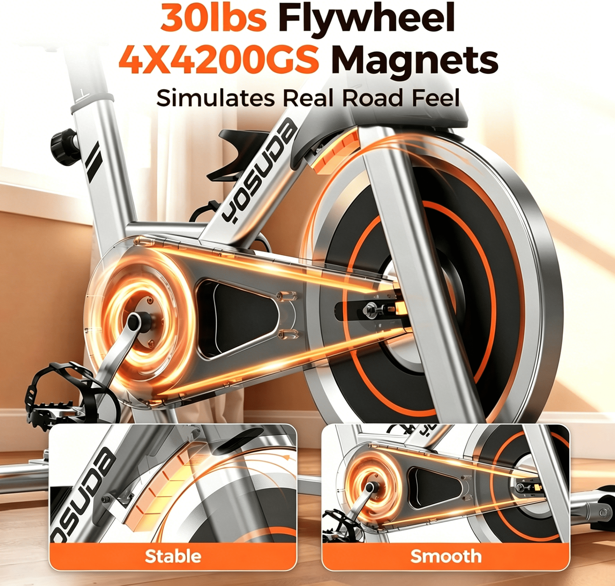 FED Fitness Yosuda Magnetic Exercise Bike, Adjustable Stationary Bike for Home, Silent Belt Drive, Exclusive App, Indoor Cycling Bike with Big IPad Holder & Comfortable Seat for Home/Gym Use