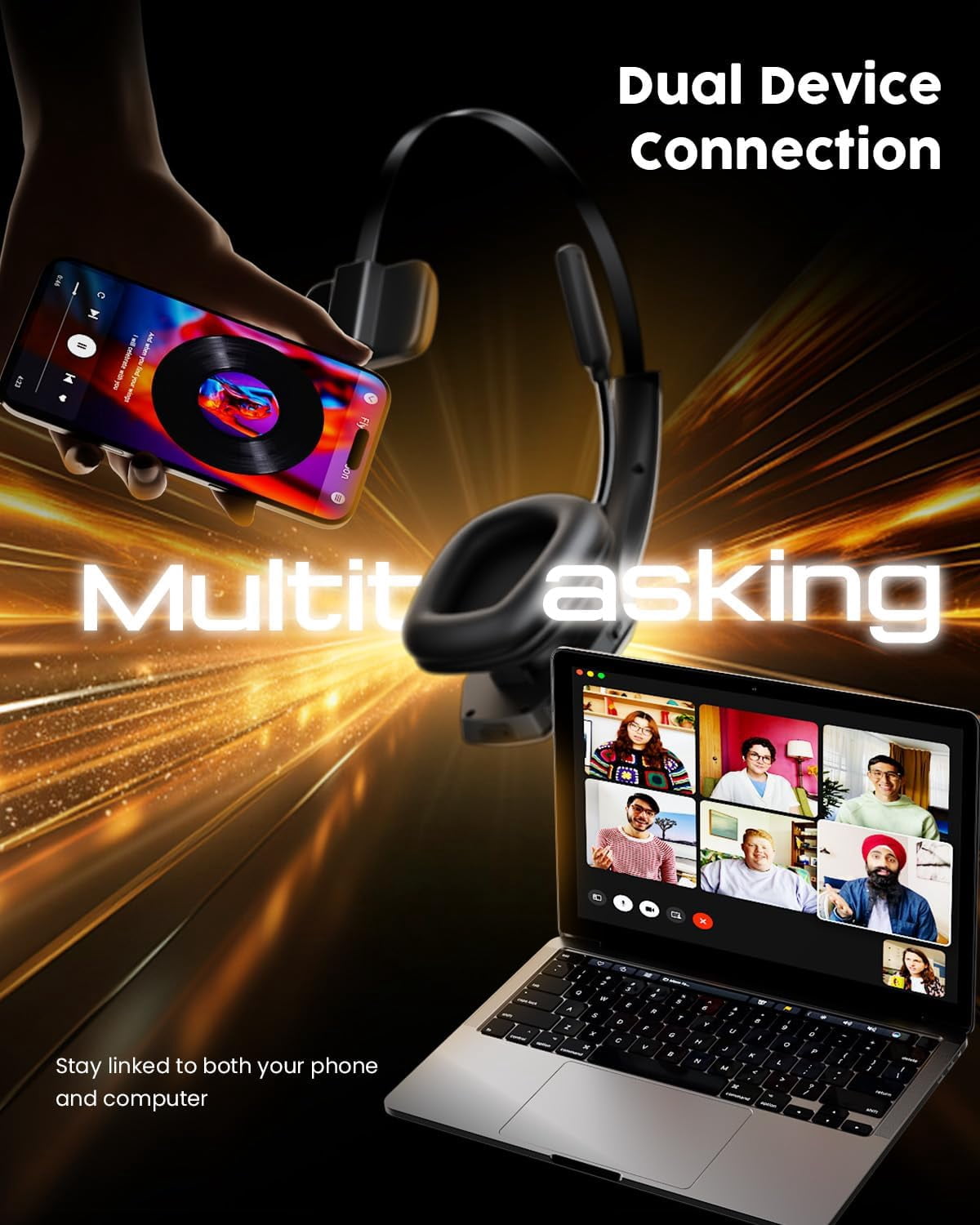 Bluetooth Headset with Charging Base Wireless Hands-Free Noise Canceling Microphone Mute Button 56-Hour Battery PC Computer Mobile Device Headset