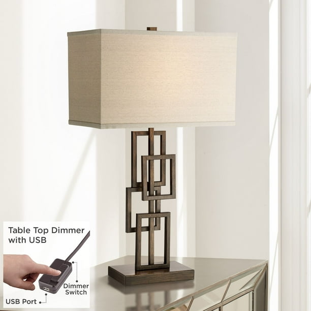 360 Lighting Industrial Table Lamp 29 Tall With Usb Charging Port Bronze Metal Rectangular Shade For Bedroom Living Room Office Com 360 Lighting Industrial Table Lamp 29, Tall Rectangular Lamp Shades