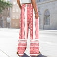 thumbnail image 7 of Women's Geometric Print Palazzo Pants - High Waist Wide Leg Bohemian Summer Casual Trousers with Elastic Waist ,Red,S, 7 of 7