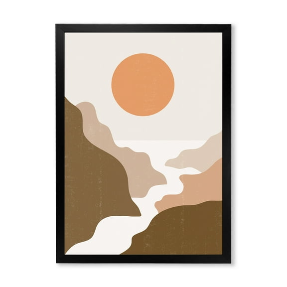 Designart 'Full Moon In Terracotta Tones Mountains' Modern Framed Art Print