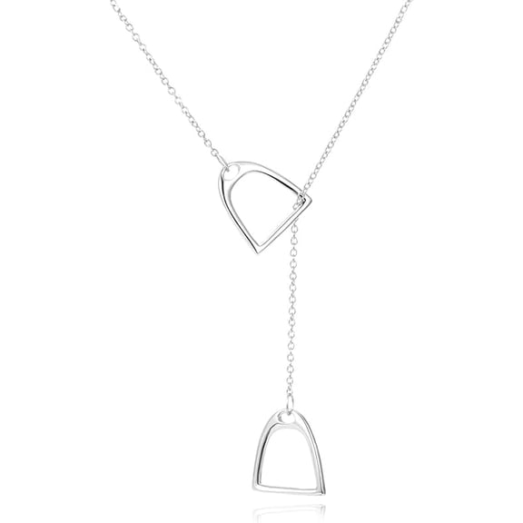 Horse Gift Jewelry 925 Sterling Silver Simple Double Horse Strirrup Lariat Necklace Horse Gift For Women