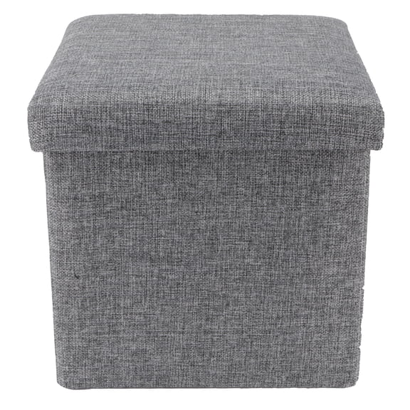 Foldable Storage Ottoman Cube Footstool Seat with Cover Multi Functional Cotton Linen Organiser Box Pouffe Chest for Living Room Bed End Grey Large Size 11.8 x 11.8 x 11.8 inches / 30 x 30 x 30 cm