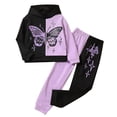 thumbnail image 2 of Piuwrlz Sweatsuits 2pcs Sets for Girls Boys Long Sleeved Hoodies and Elastic Waist Pants New Fashionable Hood Activewear Set Purple Size 130, 2 of 8