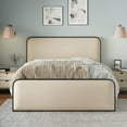 thumbnail image 2 of Modern Metal Bed Frame with Curved Upholstered Headboard and Footboard, Queen Size Platform Bed with 8" Under Bed Storage, Heavy Duty Metal Slats, Beige, 2 of 9