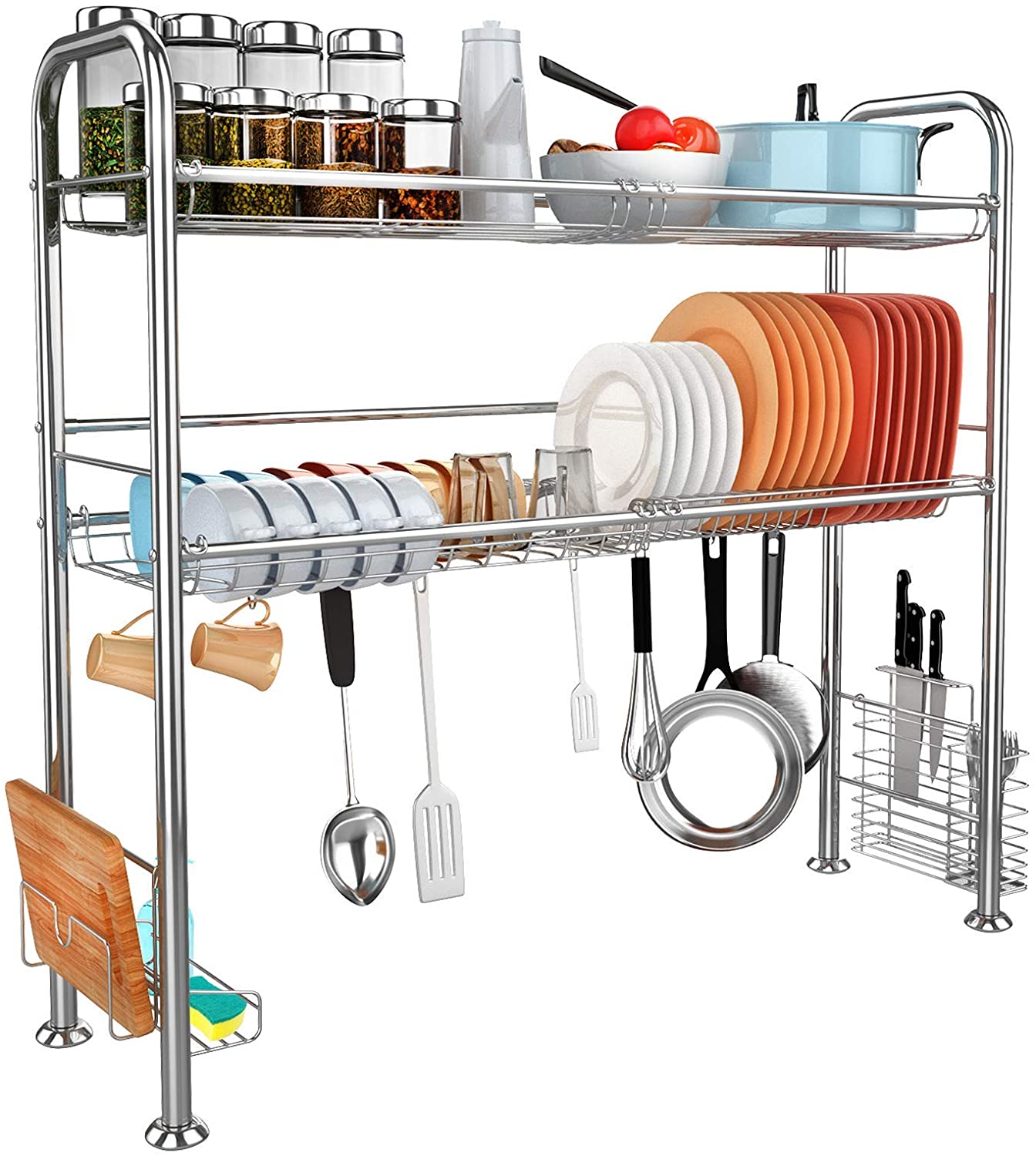 2Tier over the Sink Dish Drying Rack Nonslip Height Adjustable with
