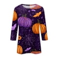 thumbnail image 6 of Halloween Womens Shirts Funny 3/4 Sleeve Tops Spooky Pumpkin Cobweb Printed Pullover Horror Round Neck T Shirts Holiday Three Quarter Length Blouses, L, 6 of 7
