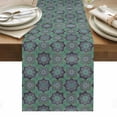 thumbnail image 2 of Abstract Floral Table Runner, Vintage Turquoise Moroccan Geometric Art Retro Cotton Linen Kitchen Table Decoration Washable Dining Tabletop Runners for Home Party Decor 13x108 Inches, 2 of 9