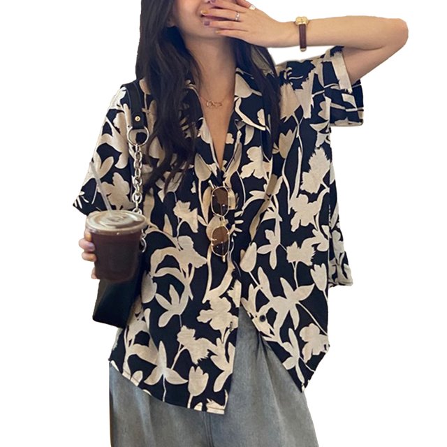 Camisa de verano Nikou estampado floral para mujer manga corta
