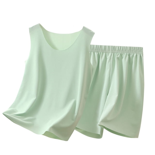 Tenues Décontractées pour Grands Garçons, Ensemble de Pyjama à Col Rond Sans Manches, Short Uni, Taille Élastique, Vêtements, Taille 8-9T