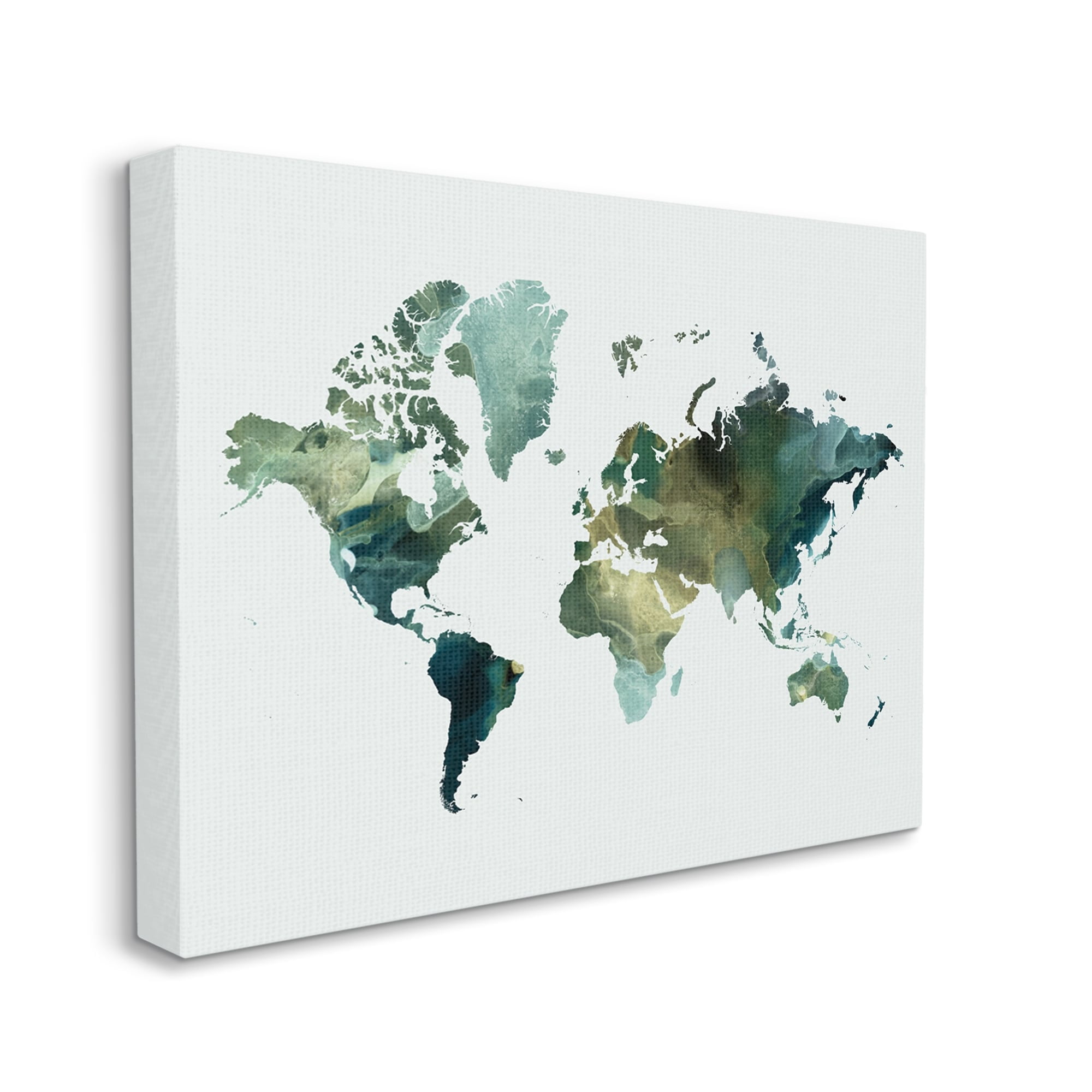 Stupell Green Toned World Map Travel & Places Painting Gallery Wrapped Canvas Print Wall Art