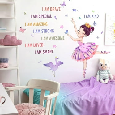 Ballet Girls Wall Decals Inspirational Princess Bedroom Wall Stickers for Kids Baby Nursery Room Decor