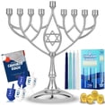 thumbnail image 1 of Kit de menorá de Hanukkah Zion Judaica con 9 menorás, 44 vel, 1 of 7