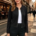 thumbnail image 4 of BXJX Womens Faux Suede Jackets, Full Zip Long Sleeve Casual Crew Neck Womens Fall Outerwear Black Size XL, 4 of 8