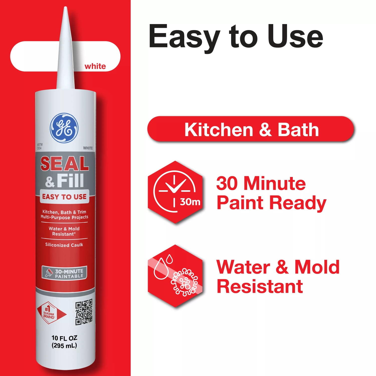 (2 pack) GE Seal And Fill Multipurpose Kitchen & Bath, Pack of 1, White 10 fl oz Cartridge