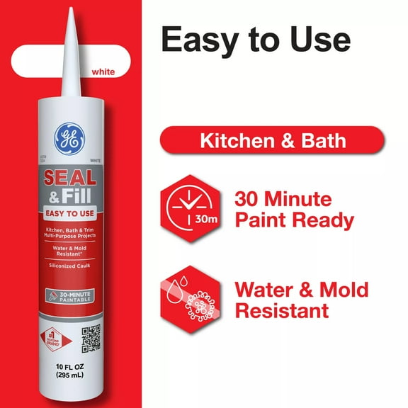 GE Seal And Fill Multipurpose Kitchen & Bath, Pack of 1, White 10 fl oz Cartridge