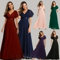 thumbnail image 2 of Women's Classic Chiffon Short Sleeve Pleated V-Neck Floor Length Bridesmaid Dresses, 2 of 5