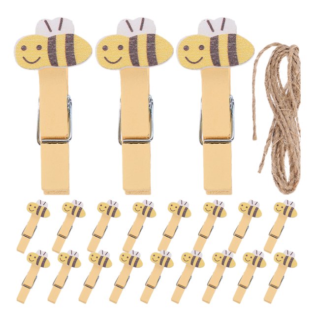 20 mini pinzas de ropa de madera con forma de dibujos animados para fotos, con cuerda.