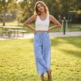 thumbnail image 4 of Resicozy Cropped Lace Hem Leg Pants for Women Polka Dot Summer High Waist Balloon Lightweight Beach Trousers with Pockets Light Blue XL, 4 of 6