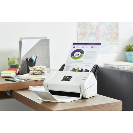 Brother - ADS-2700W Wireless High-Speed Duplex Desktop Color Document Scanner with Touchscreen LCD - White
