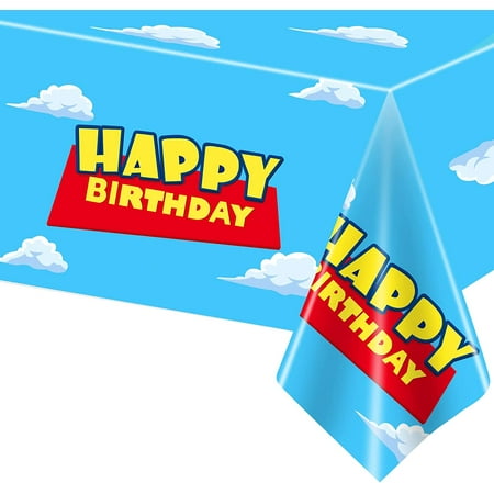 

1PCS Cartoon Story Tablecloth for Birthday Party Decorations Blue Sky White Clouds Plastic Disposable Table Cover for Birthday Party Supplies