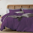 thumbnail image 4 of 3 Pcs Duvet Cover Set 100% Egyptian Cotton 1000 Thread Count with Zipper Closure & Corner Ties - Oversized Queen Size (98" x 98") Inch, Plum Solid, 4 of 5