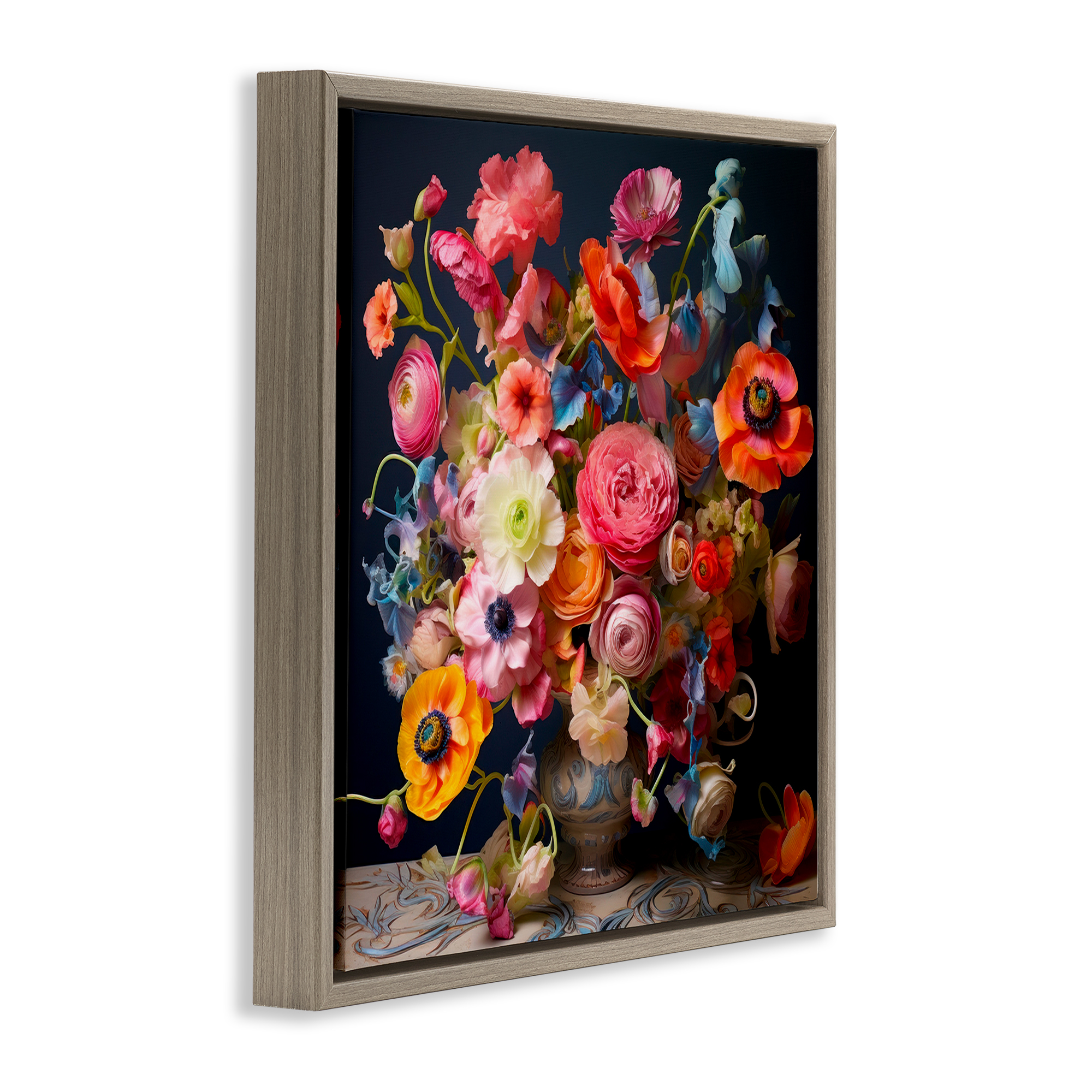 Stupell Industries Mixed Full Bouquet Botanical & Floral Painting Brown Floater Framed Art Print Wall Art, 25 x 25