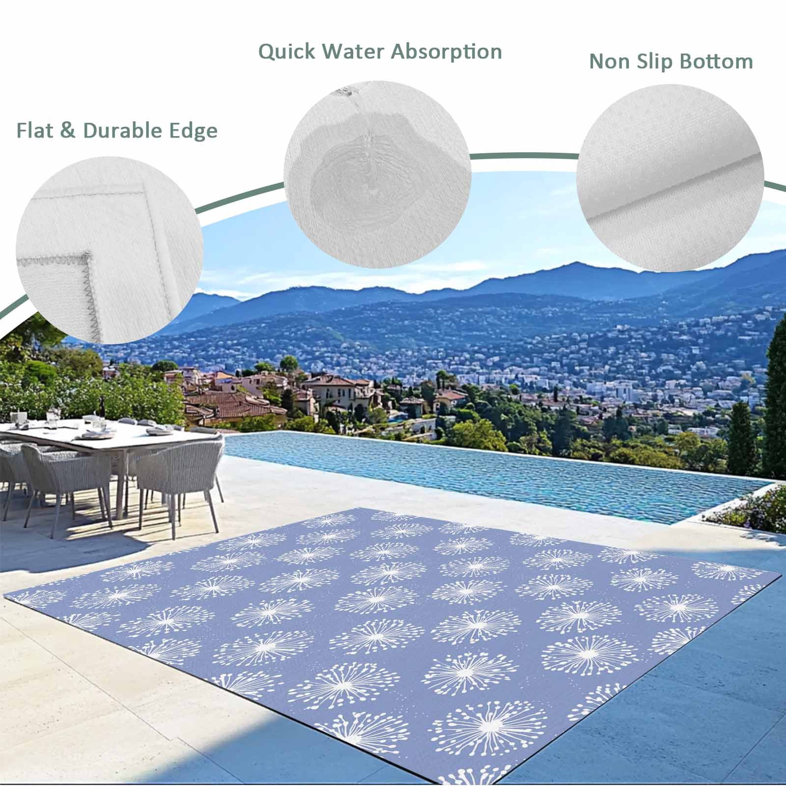 Outdoor Rug 3x5 ft Blue Dandelion Outdoor Large Area Rug Non Slip Rubber Pastoral Plant Front Door Mat RV Rug Camping Carpet Patio Outdoor Rugs for Backyard Balcony Deck Porch Indoor