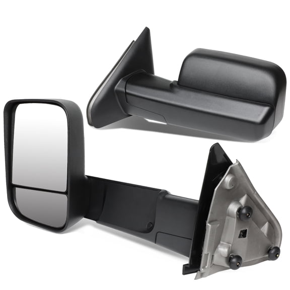 DNA Motoring TWM-040-T222-BK For 2002 to 2009 Dodge RAM Truck Left Right Black Manual Adjustment Side Towing Mirrors
