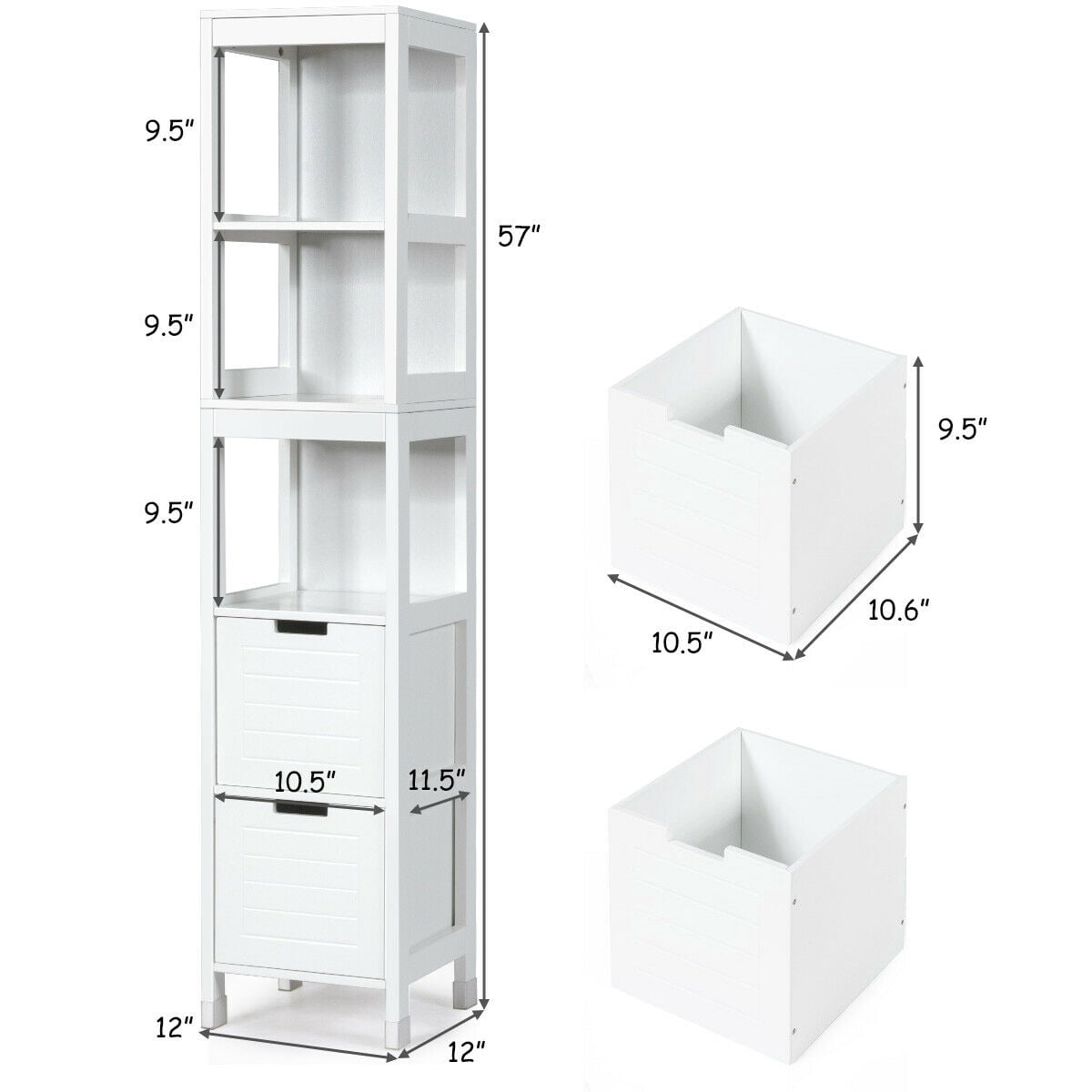 Gymax Bathroom Floor Cabinet Multifunctional Storage Organizer 5Tier Shelves&2 Drawers