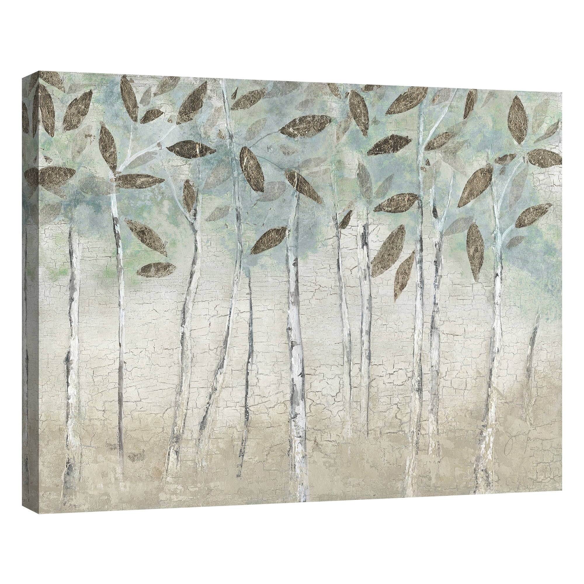 Masterpiece Art Gallery Rain Soft Woods Tree Trunks & Leaves by Galaxy of Graphics Canvas Art Print 22" x 28"