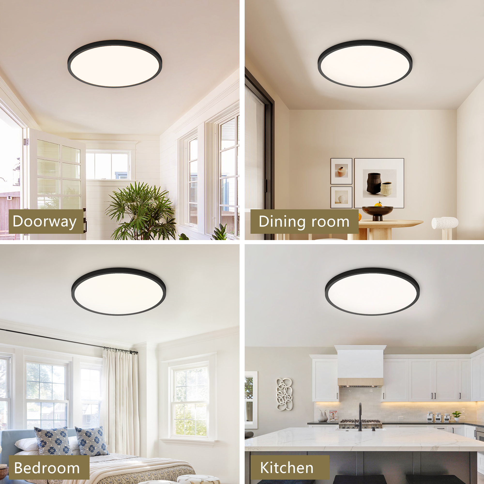 Leumius 4-Pack Flush Mount LED Ceiling Light Fixture, 16Inch 32Watt, Dimmable & 5 Color Selectable Ceiling Lamp 3520LM Low Profile Ceiling Light for Kitchen Bedroom Hallway Porch Black