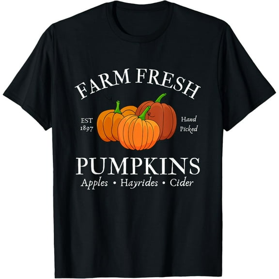 Farm Fresh Pumpkins T-Shirt men and women can wear, black, white, gifts.
