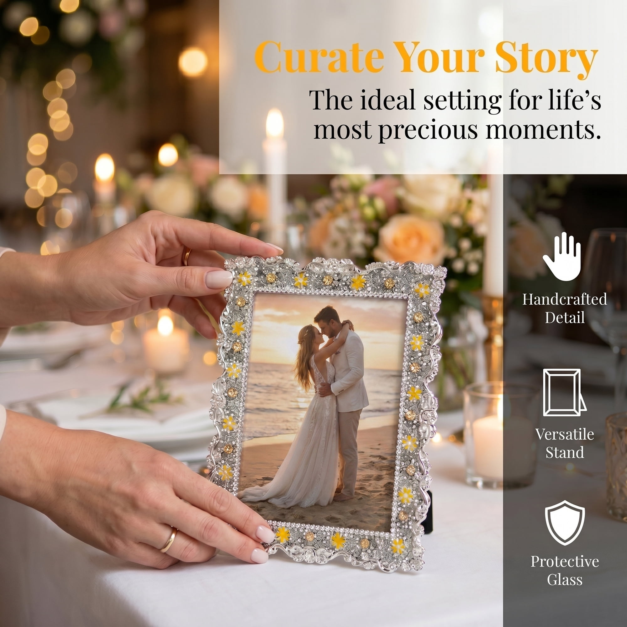 Unique Bargains Resin Picture Frame Vintage Flower Photo Frame for Display Silver 5" x 7"