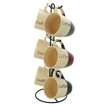 - Elama Coffee House 6-Piece 12 oz. Mug Set with Stand, Assorted Colors