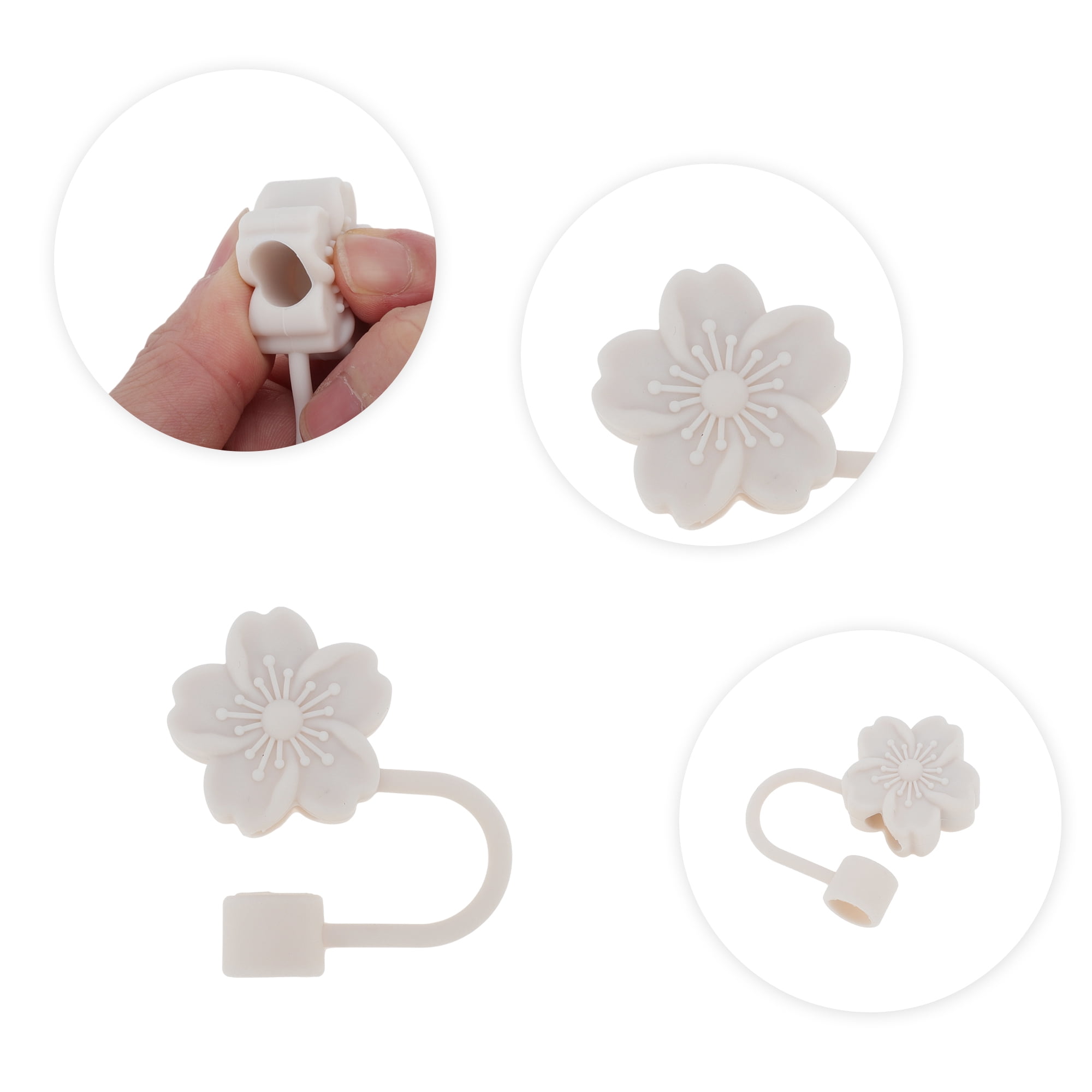 Unique Bargains 4Pcs Begonia Flower Straw Cover Cap For Cup Accessories Beige