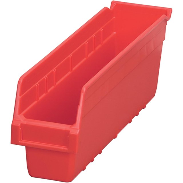 Akro-Mils 30048 ShelfMax Plastic Nesting Shelf Bin Box, 18-Inch Length x 4-Inch Width x 6-Inch Height, Case of 8, Red