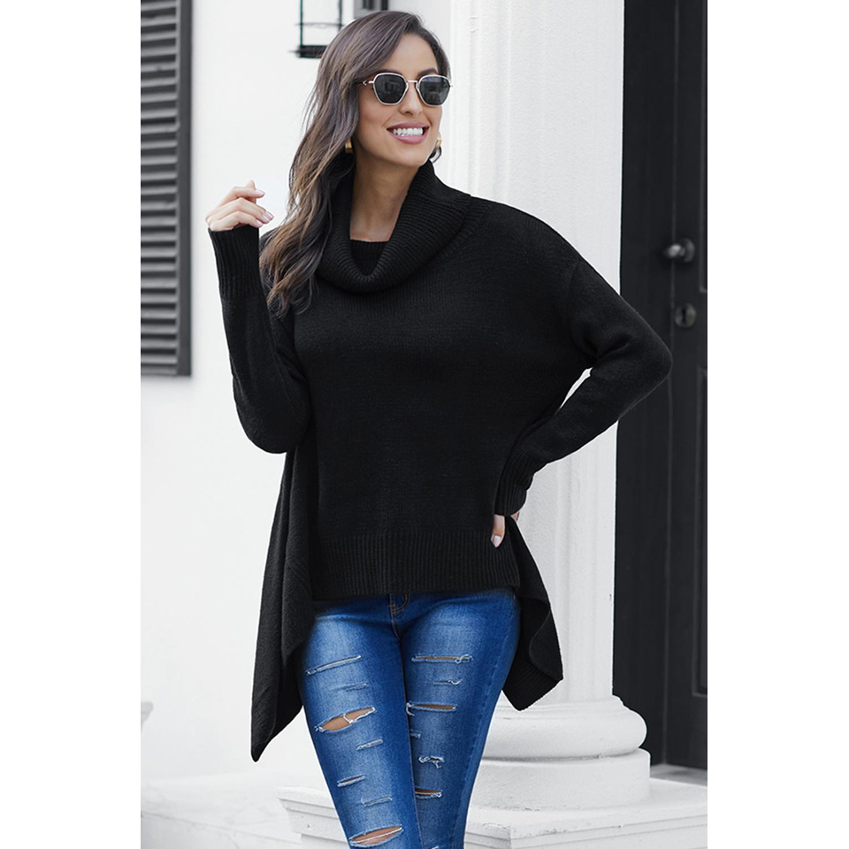 Women's Black Cowl Neck Handkerchief 