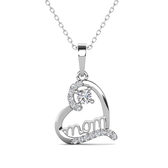 Cate & Chloe Thelma 18k White Gold Plated Mom Heart Necklace with Simulated Diamonds for Women
