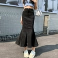 thumbnail image 3 of Vedolay Skirt For Women Women's Drawstring Elastic Waist Dolphin Hem Stretch Pocket Midi Skirt,Black S, 3 of 4