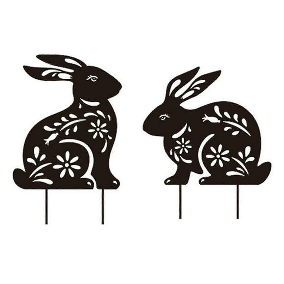 2Pcs Bunny Garden Stakes Metal Bunny Stakes Metal Garden Rabbit Decorations Statues Rabbit Silhouet