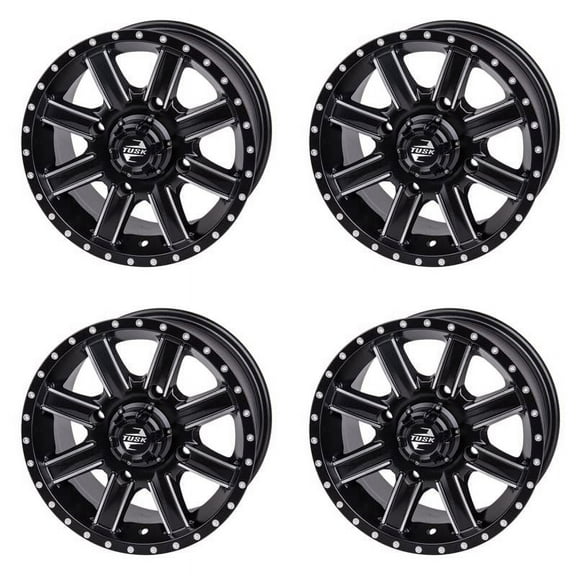 (4 Pack) 4/110 Tusk Cascade Wheel 12x7 5.0   2.0 Machined/Black for Yamaha Wolverine 4x4 2016-2018
