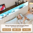 thumbnail image 5 of ARICOEASY Velvet Full Size Bed Headboard with LED Lighting, Built-in Charging Station & Storage Shelf, Adjustable Height Design, Easy Assembly, White, 5 of 9