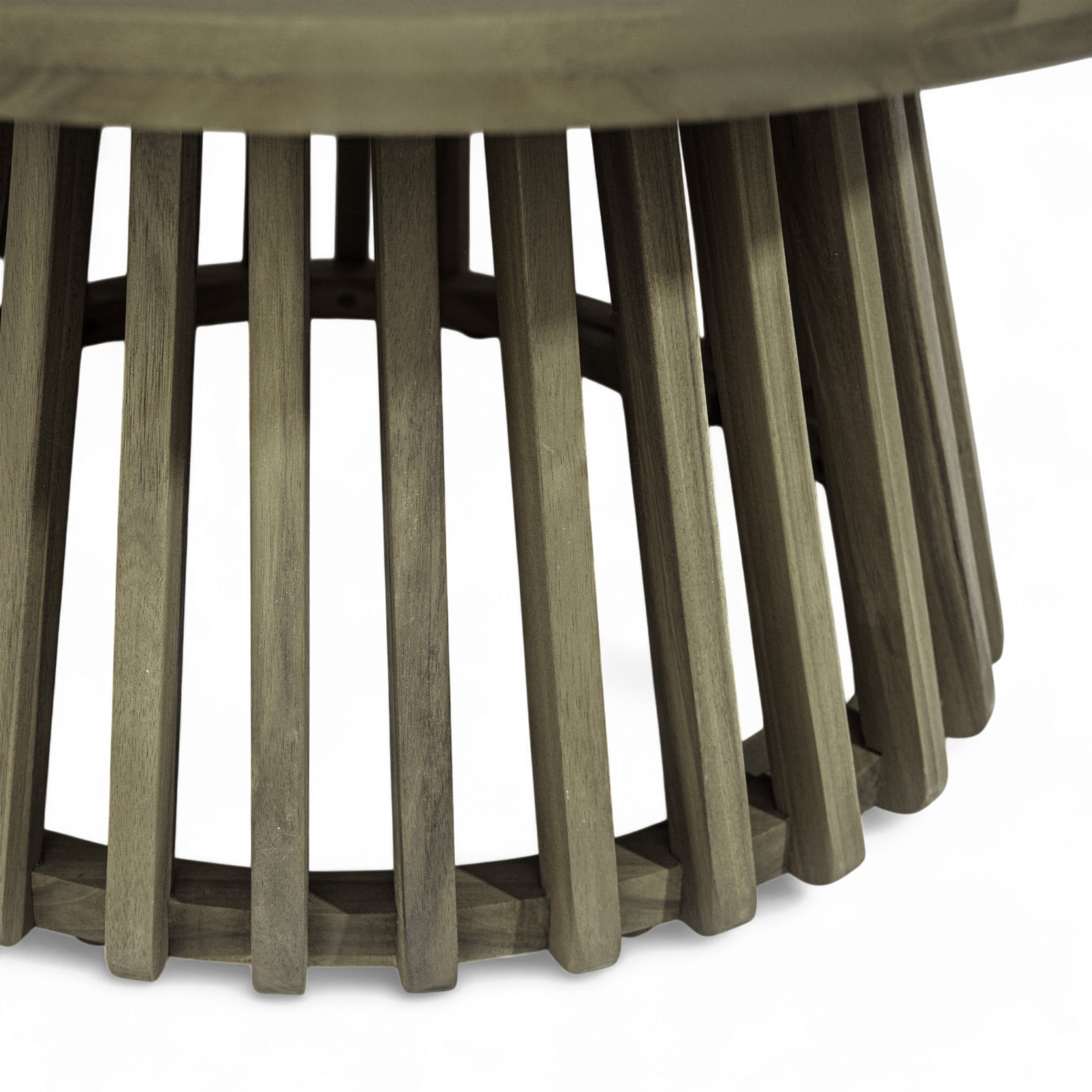 Christopher Knight Home 31.5" Outdoor Round Coffee Table, Acacia Wood Patio Table with Slatted Base, Gray