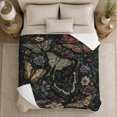 thumbnail image 5 of Dark Botanical Scene Moths Butterflies Among Charcoal Florals, Cozy Friendship Quote Scene, Warm Flannel Blanket for Living Room and Reading Nook, Art Lovers Friendship Gift, Artistic Home Decor, 5 of 9